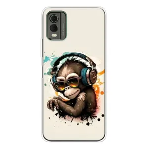 Чехол с Обезьянами Nokia C32 - (AlphaPrint) (Макака в наушниках)