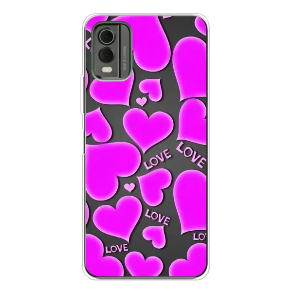 Чехол с принтом «Pink hearts» для Nokia C32 Чехол с принтом «Pink hearts» для Nokia C32