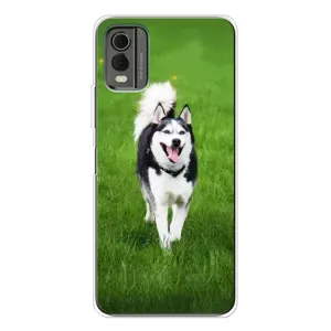 Чехол с Хаски для Nokia C32 - (AlphaPrint) (Радостный Хаски)
