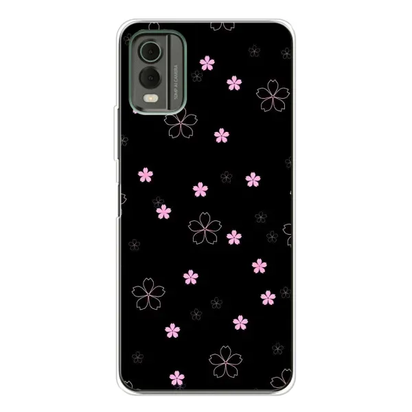 Чехол с принтом «Розовые цветы на черном» для Nokia C32