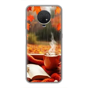 Чехол с уникальным дизайном «Осень с кофе» для Nokia G10 (Кофе и дождь)