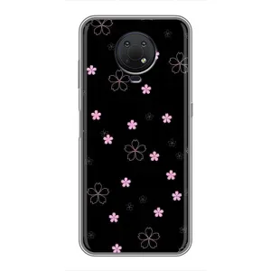 Чохол з розовим принтом для Nokia G10 (Рожеві квіти на чорному)