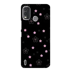 Чехол с розовым рисунком для Nokia G11 Plus (Розовые цветы на черном)