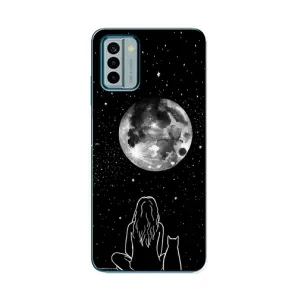 Чехол с рисунком кот на Nokia G22 (Девушка с котом)