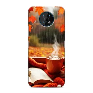 Чехол с уникальным дизайном «Осень с кофе» для Nokia G50 (Кофе и дождь)