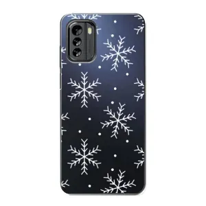 Зимні Чохли для Nokia G60 - прозорий фон (Білі сніжинки)