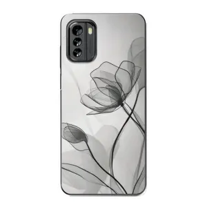Чехол с цветочным принтом на Нокиа G60 (Черные цветы)