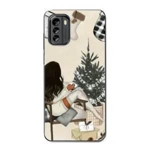 Різдвяні, Святкові Чохли для Nokia G60 (Дівчина з ялинкою)