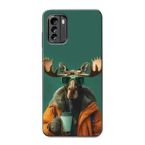Чохол з принтом стильні тварини для Nokia G60 (Лось з кавою)