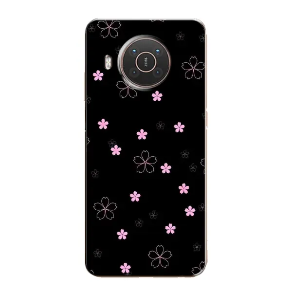 Чехол с принтом «Розовые цветы на черном» для Nokia X10