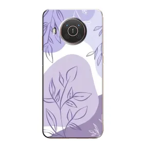 Силиконовый чехол с принтом в цветах на Nokia X20 (Фиолетовые листья абстракция)