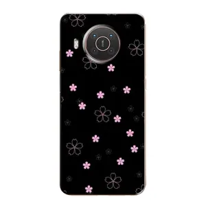 Чехол с розовым рисунком для Nokia X20 (Розовые цветы на черном)