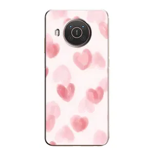 Чехол с розовым рисунком для Nokia X20 (Розовые сердечки)