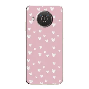 Чехол с розовым рисунком для Nokia X20 (Сердечки на розовом)