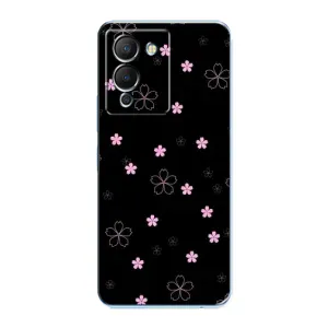 Чехол с розовым рисунком для Infinix Note 12 (G96) (Розовые цветы на черном)