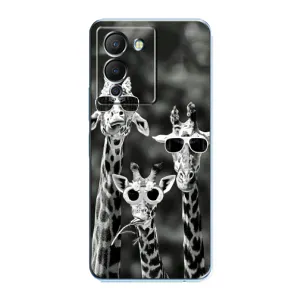 Силиконовый чехол с КАРТИНКАМИ лето для Infinix Note 12 (G96) (AlphaPrint) (Жирафы в очках)