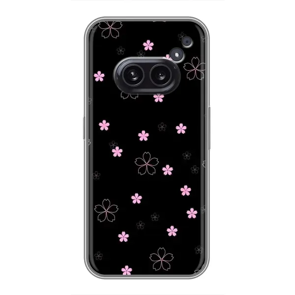 Чехол с принтом «Розовые цветы на черном» для Nothing Phone 2a