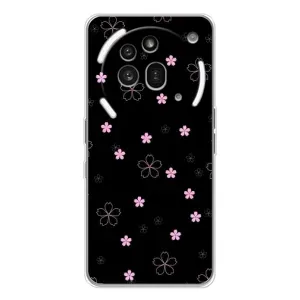 Чехол с розовым рисунком для Nothing Phone (3a) Pro (Розовые цветы на черном)