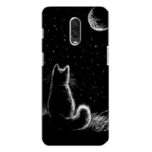Чехол с принтом для One Plus 6T (AlphaPrint) Модные коты (Котик и луна)