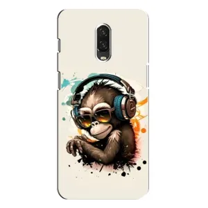 Чехол с Обезьянами One Plus 6T - (AlphaPrint) (Макака в наушниках)