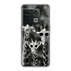 Силиконовый чехол с КАРТИНКАМИ лето для OnePlus 10 Pro (AlphaPrint) (Жирафы в очках)