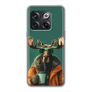 Чохол з принтом стильні тварини для OnePlus 10T . украинськими . буквами і цифрами: ОнеПлюс 10Т (Лось з кавою)