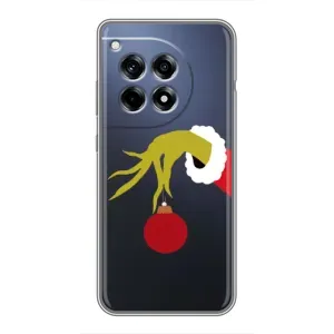 Зимние Чехлы для ВанПлас 12 Про - прозрачный фон (Гринч с игрушкой)
