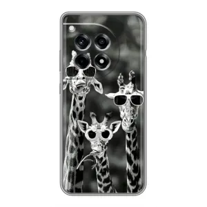 Силиконовый чехол с КАРТИНКАМИ лето для OnePlus 12R (AlphaPrint) (Жирафы в очках)