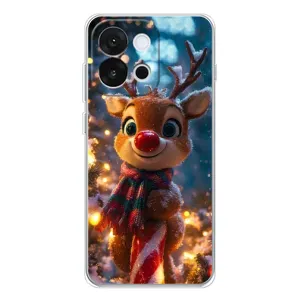 Яркий чехол для OnePlus 13T с Зимними Оленятами (Олень с шарфом)