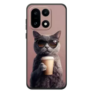 Чехол с принтом стильные животные для OnoПлюс 15 (Кот с кофе)