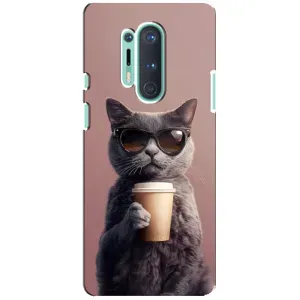 Чехол с принтом стильные животные для ВанПлас 8 Про (Кот с кофе)
