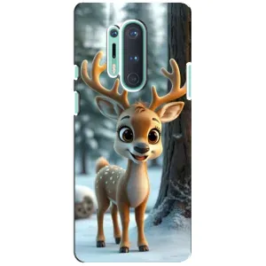 Яркий чехол для OnePlus 8 Pro с Зимними Оленятами (Олененок в лесу)
