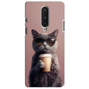 Чохол з принтом стильні тварини для ВанПлас 8 (Кіт з кавою)
