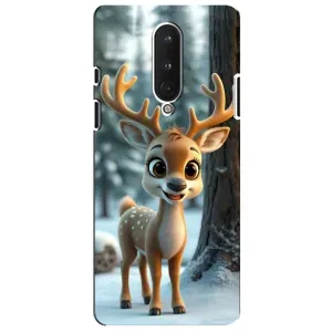 Яркий чехол для OnePlus 8 с Зимними Оленятами (Олененок в лесу)