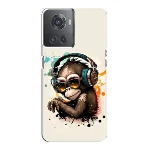 Чехол с Обезьянами OnePlus ACE (10R) - (AlphaPrint) (Макака в наушниках)