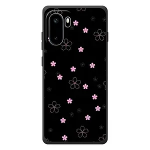Чехол с розовым рисунком для OnePlus Ace 6 (Розовые цветы на черном)