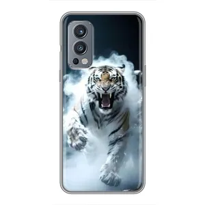 Чохол з картинкою 'Хижаки' для OnePlus Nord 2 (Білий тигр у диму)