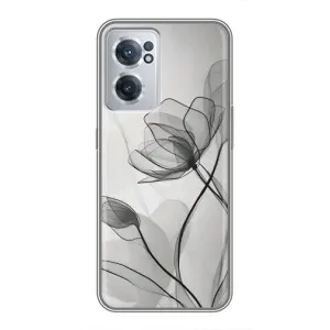 Чехол с цветочным принтом на ВанПлас Норд СЕ 2 Лайт 5G (Черные цветы)