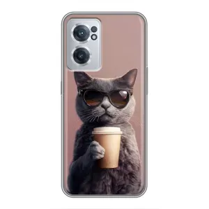 Чохол з принтом стильні тварини для OnePlus Норд ЦЕ 2 Лайт 5Ж (Кіт з кавою)