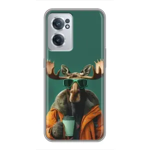 Чохол з принтом стильні тварини для OnePlus Норд ЦЕ 2 Лайт 5Ж (Лось з кавою)