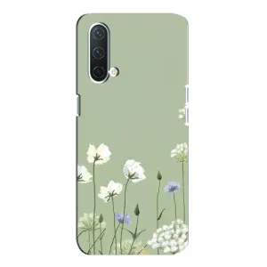 Чехол с цветочным принтом на ВанПлас Норд СЕ 5G (Цветы на зеленом)