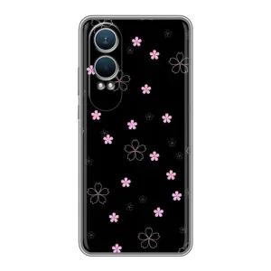 Чехол с розовым рисунком для OnePlus Nord CE4 Lite (Розовые цветы на черном)