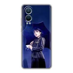 Чехлы Венсдей на OnePlus Nord CE4 Lite Уэнсдей (AlphaPrint) (Уэнздей с зонтом)
