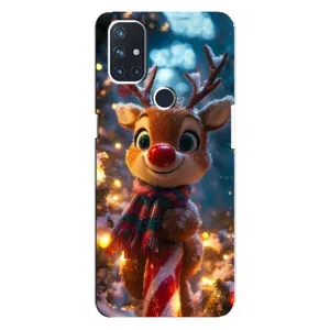 Яркий чехол для OnePlus Nord N10 5G с Зимними Оленятами (Олень с шарфом)
