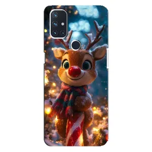 Яркий чехол для OnePlus Nord N100 с Зимними Оленятами (Олень с шарфом)