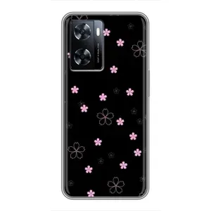 Чехол с розовым рисунком для OnePlus Nord N20 SE (Розовые цветы на черном)
