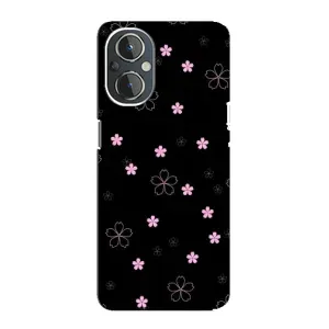 Чехол с розовым рисунком для OnePlus Nord N20 (Розовые цветы на черном)