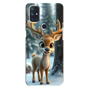 Яркий чехол для OnePlus Nord 10 5G с Зимними Оленятами (Олененок в лесу)