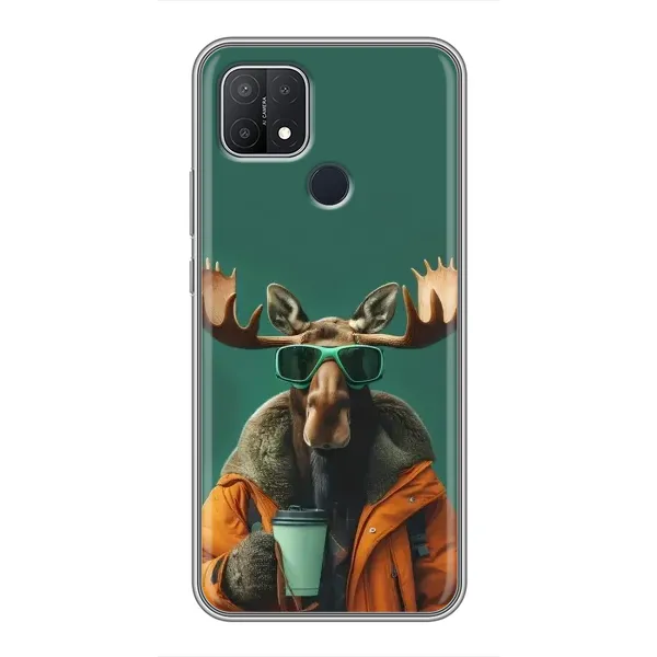Чехол с принтом «Лось с кофе» для OPPO A15