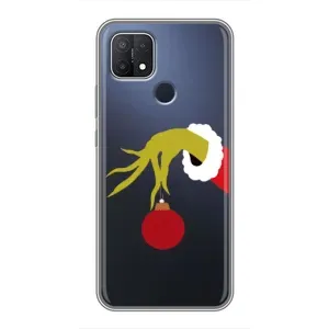 Зимние Чехлы для Оппо А15с - прозрачный фон (Гринч с игрушкой)